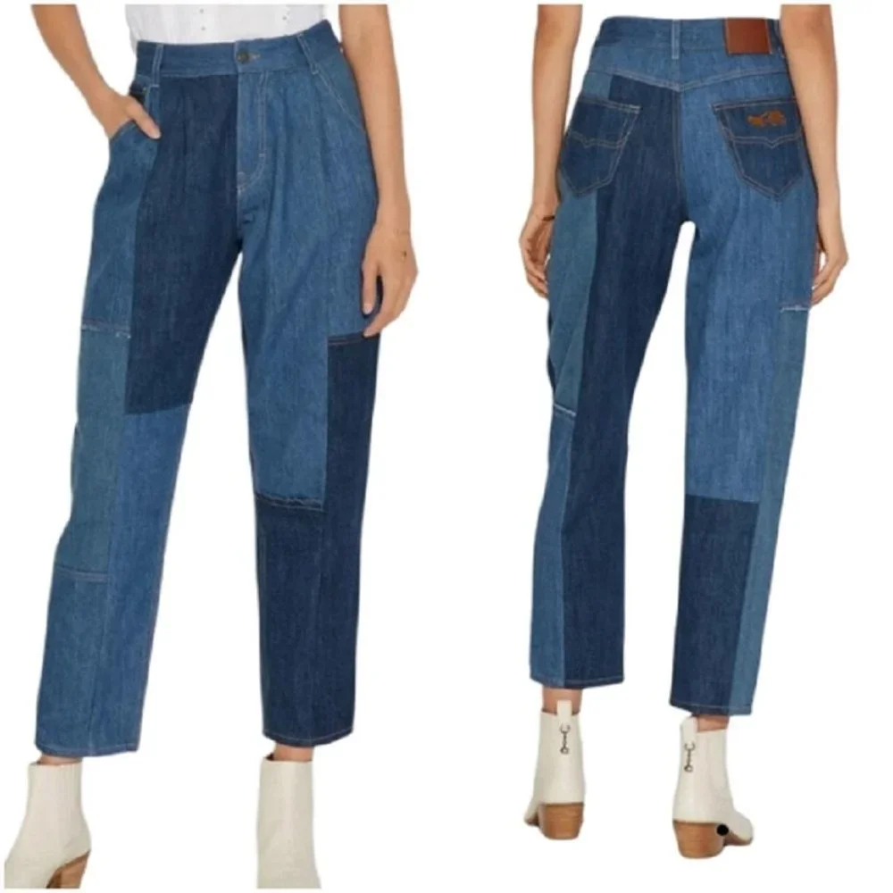 100% Authentic Coach Denim Patchwork Pleates Trouser Pants